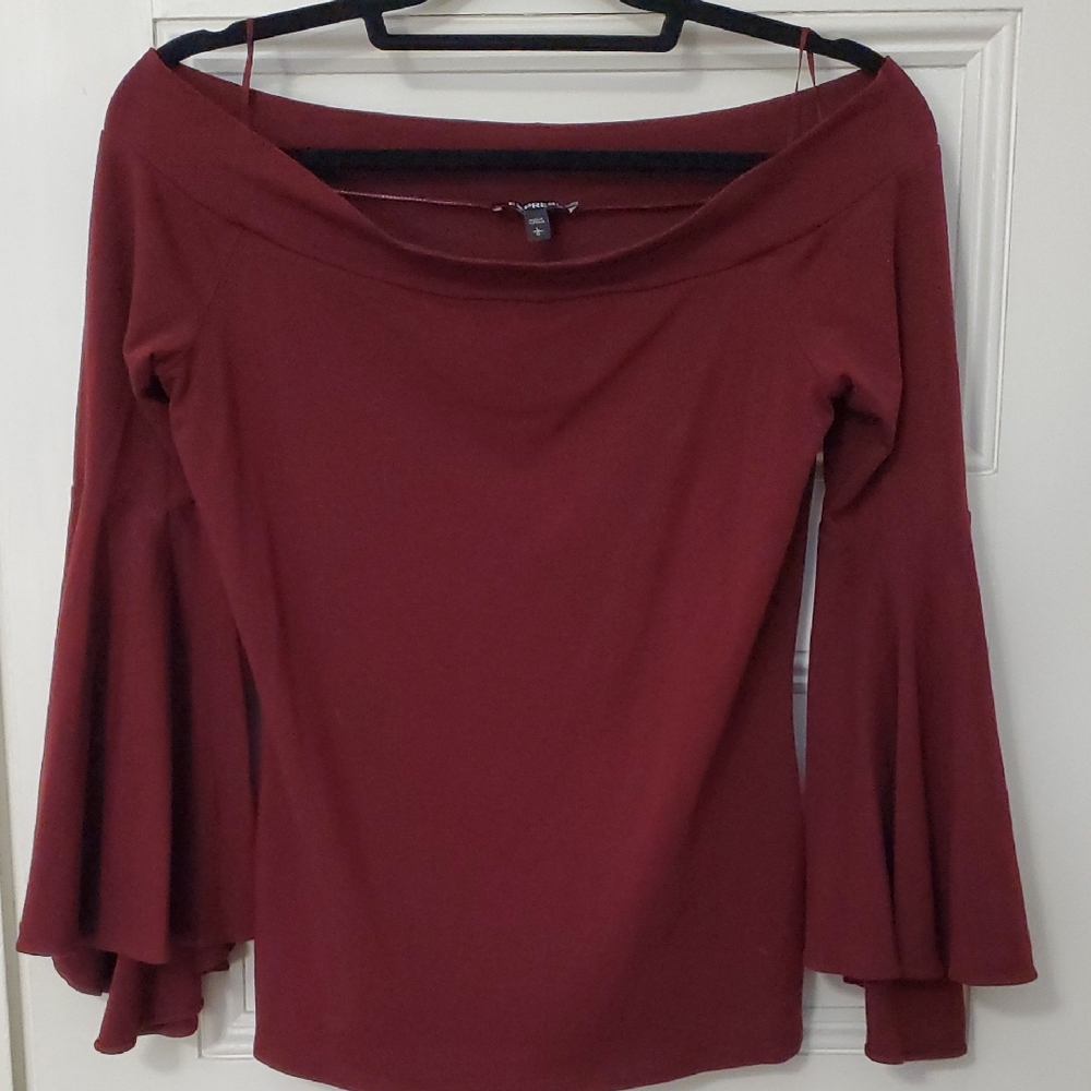 Express Burgundy Off The Shoulder Top